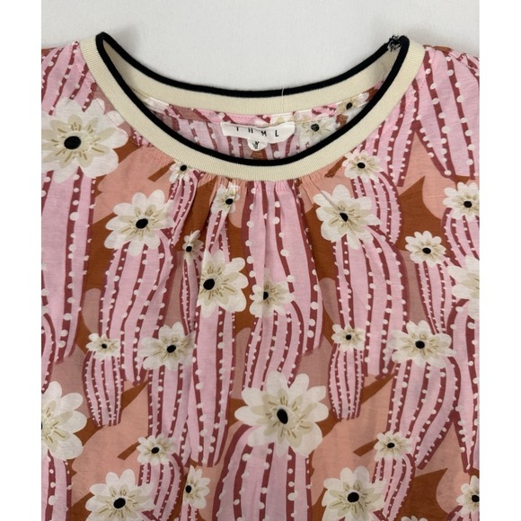 THML Pink Floral Puff Sleeve Crew Neck Top Blouse Womens Size M - Picture 5 of 7